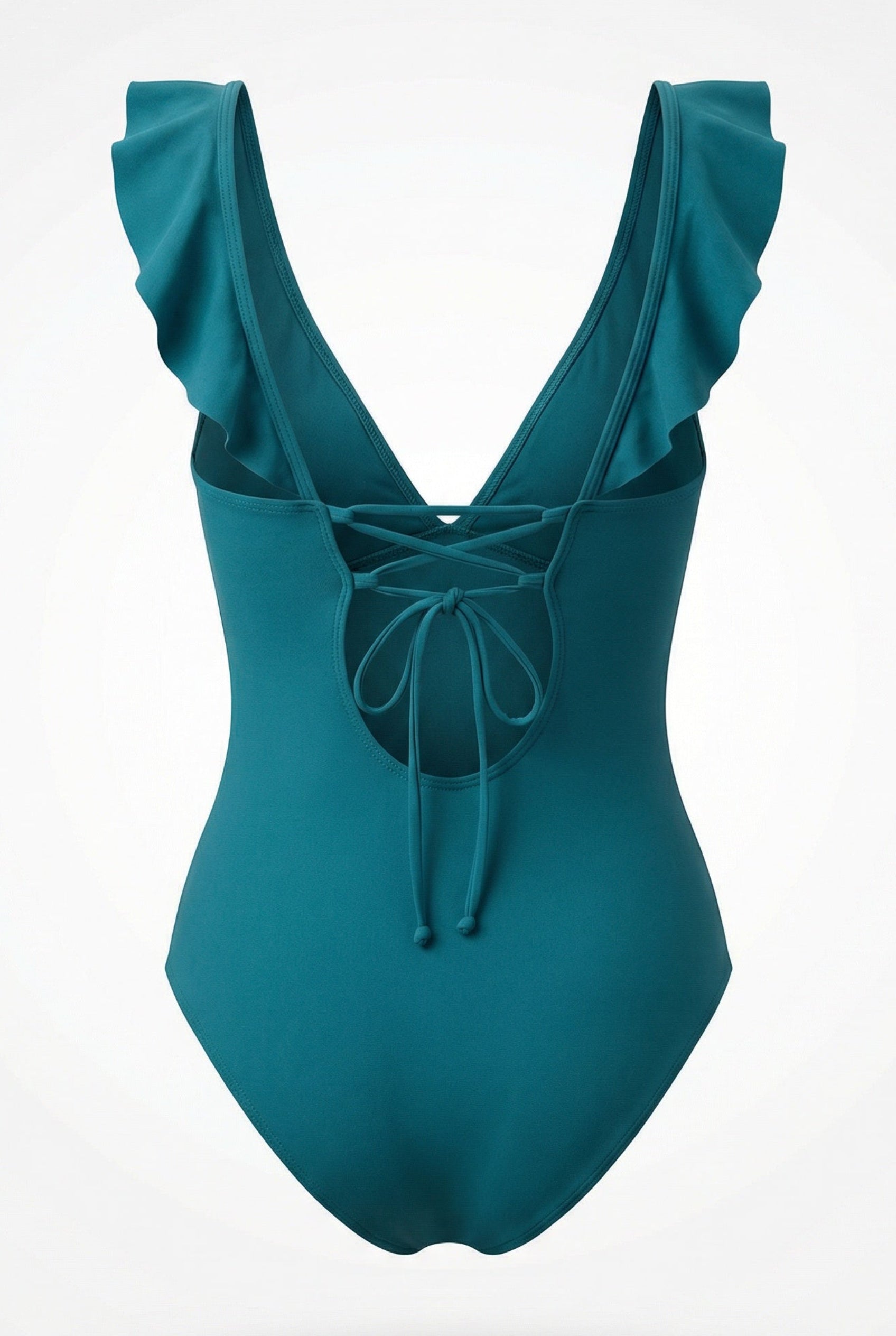 Sjøgrønn Sonja badedrakt fra fjordvibes - DoUdare flytende ghost-modell av badedrakten sett bakfra