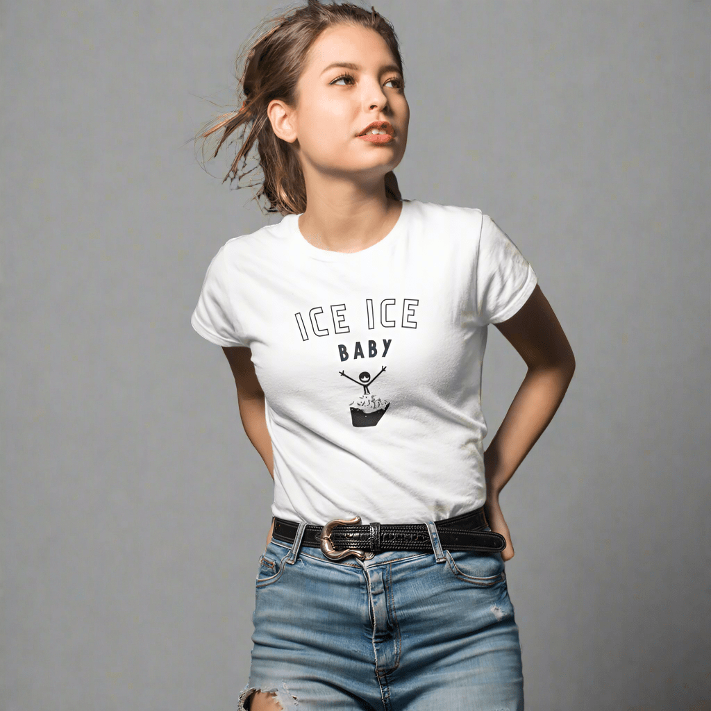 ice ice baby isbading t-for dame hvit med svart trykk