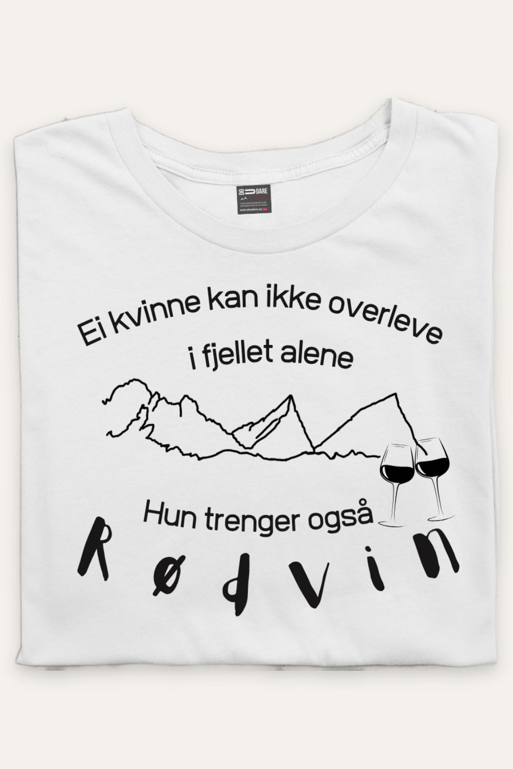 Sammenbrettet Rødvin t-skjorte unisex i hvit – viser trykket – Fjord Vibes