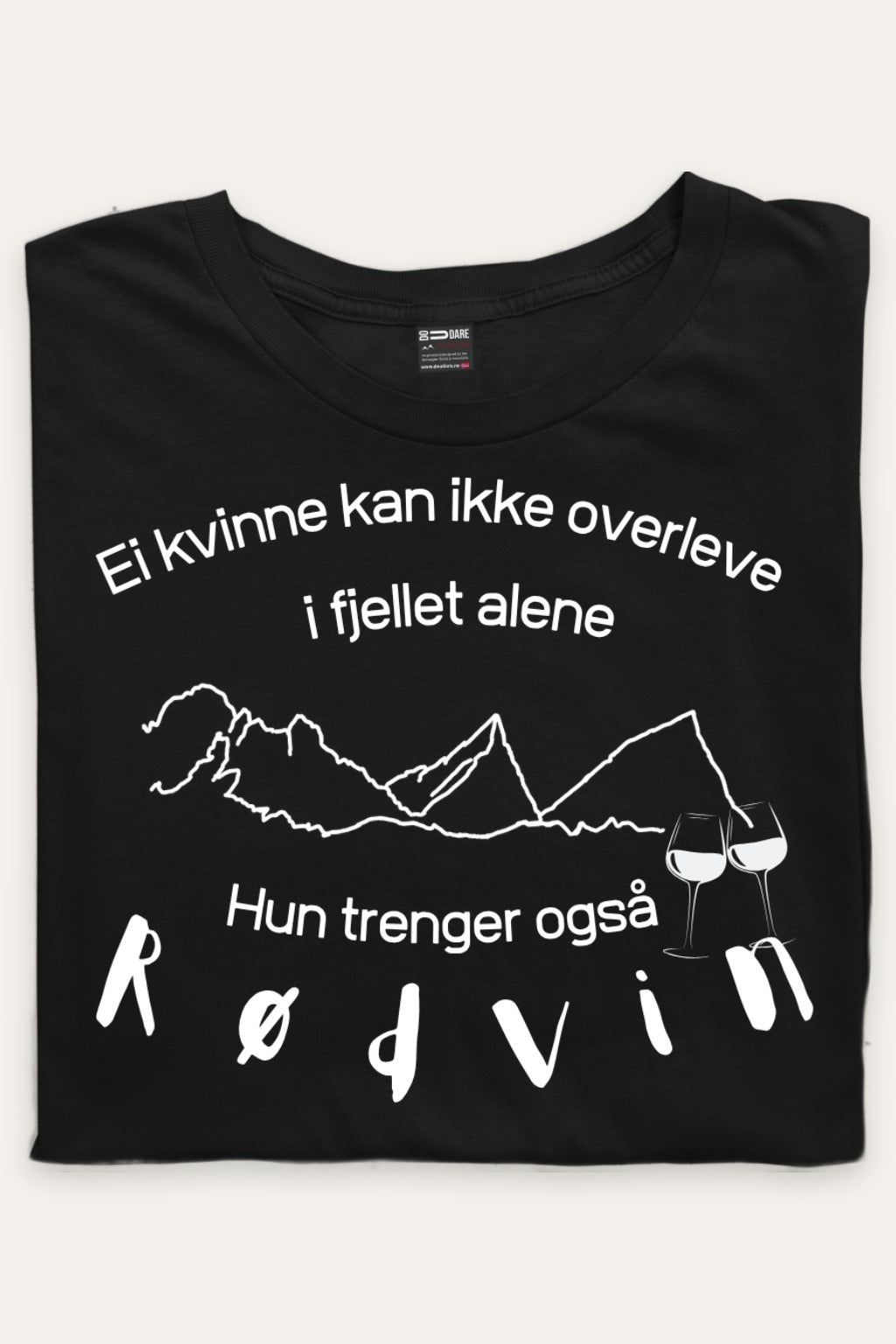 Sammenbrettet Rødvin t-skjorte unisex i sort – viser trykket – Fjord Vibes